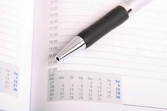 Página de una agenda impresa, calendario y un bolígrafo en disposición de agendar o programar un evento