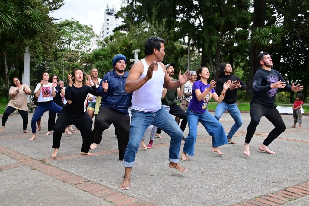 Fotografía de estudiantes bailando en parque Nacional